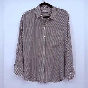 Everlane Black & White Striped Silk Button Front Blouse Size 10